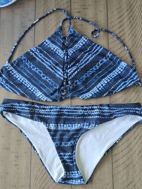 Blue Tie-Dye Lace-Up Bikini Set